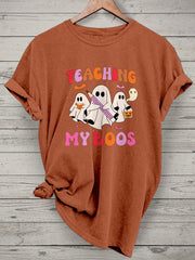 Teaching My Boos Spooky Trick Or Teach Casual Print T-shirt