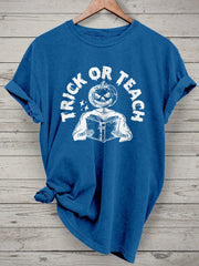 Halloween Teacher Trick or Teach Spooky Teacher Casual Print T-shirt