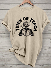 Halloween Teacher Trick or Teach Spooky Teacher Casual Print T-shirt