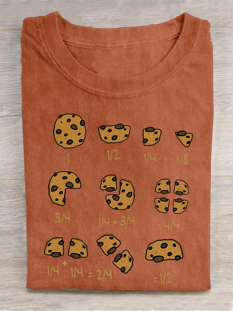 Cookie Fractional Numbers Math Teacher Casual Print T-shirt