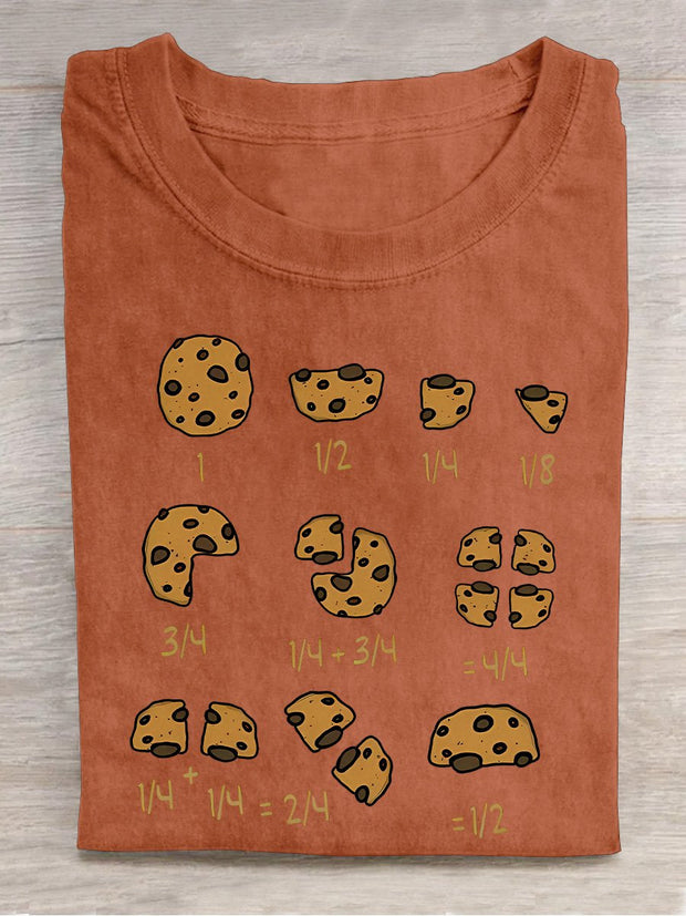 Cookie Fractional Numbers Math Teacher Casual Print T-shirt