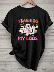 Teaching My Boos Spooky Trick Or Teach Casual Print T-shirt