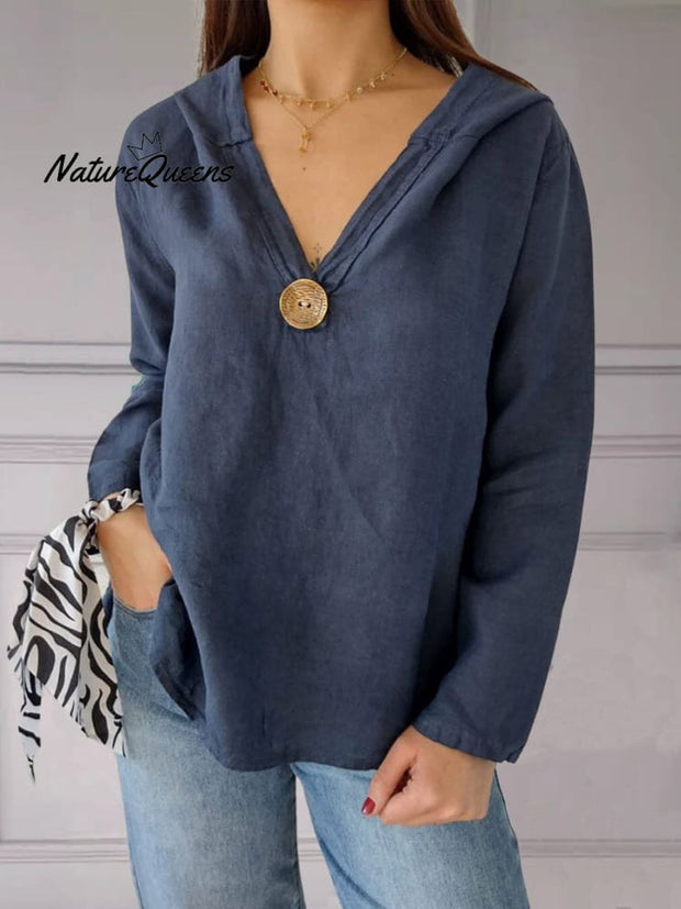 Women's Cotton Linen Hooded Top