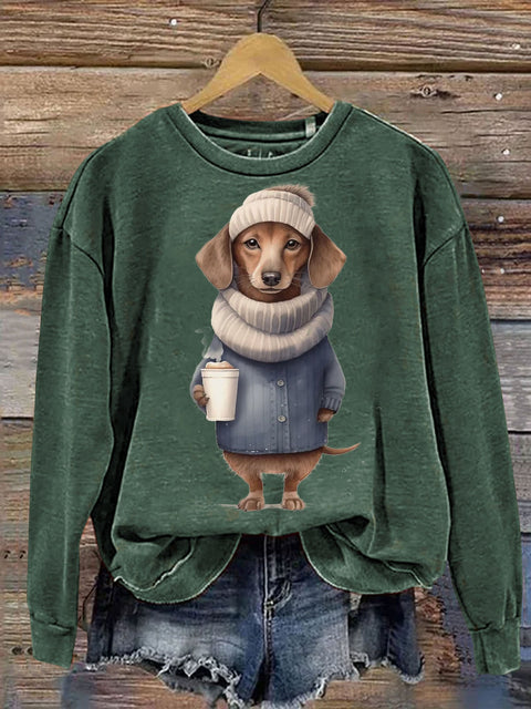 Unisex Dachshund Dog Art Print Casual  Sweatshirt