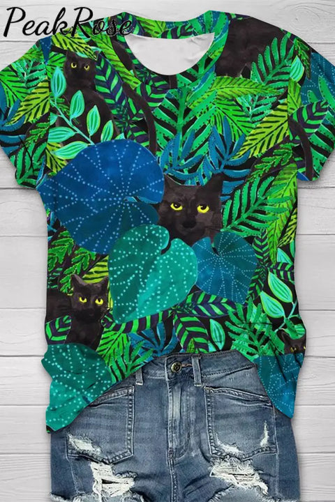 Jungle Art Print Round Neck Short Sleeve T-Shirt