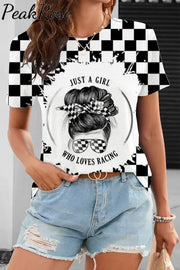 Just A Girl Who Loves Racing Print T-Shirt T-Shirt