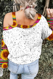 Just A Little Moody Western Leopard Sunflower Print Off Shoulder Blouse