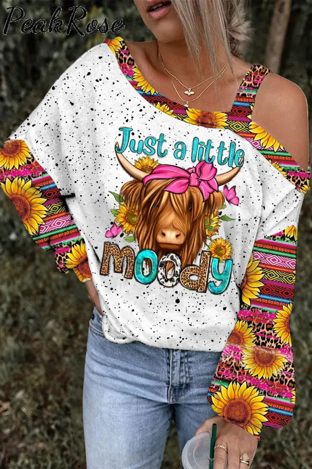 Just A Little Moody Western Leopard Sunflower Print Off Shoulder Blouse S / Floral