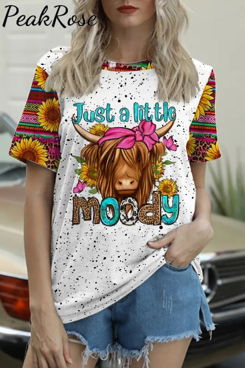 Just A Little Moody Western Leopard Sunflower Print Round Neck T-Shirt T-Shirt