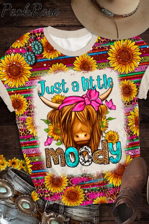 Just A Little Moody Western Leopard Sunflower Print Round Neck T-Shirt T-Shirt