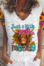 Just A Little Moody Western Leopard Sunflower Print V Neck T-Shirt T-Shirt