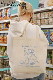 Karma Is A Cat Tote Bag Beige / 30*40 Cm