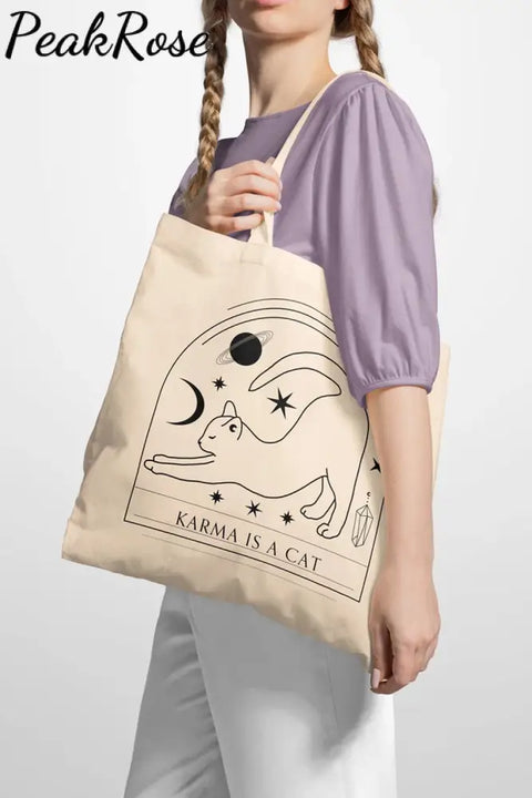 Karma Is A Cat Tote Bag Beige / 30*40 Cm