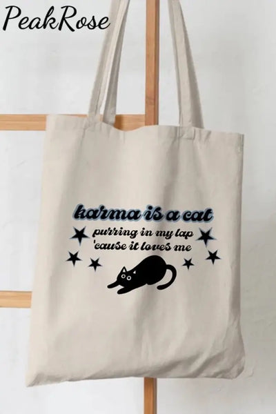 Karma Is A Cat Tote Bag Beige / 30*40 Cm