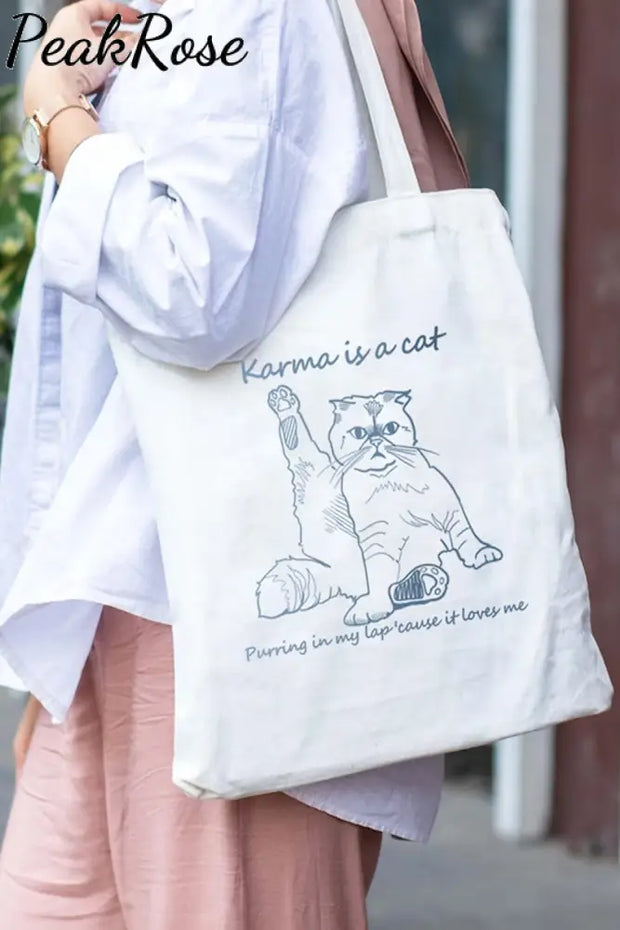 Karma Is A Cat Tote Bag White / 30*40 Cm