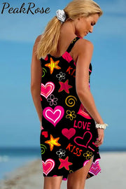 Kiss & Love Heart-Shaped Print Sleeveless Dress