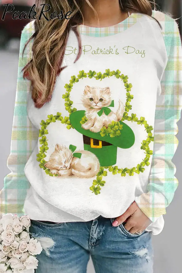 Kitten On St.patricks Day Lucky Shamrock Sweatshirt