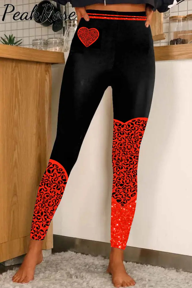 Labyrinth Heart Ventricle Flash Piece Tight Pants Black Leggings Leggings