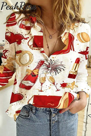 Ladies Holiday Print Long Sleeve Shirt Women