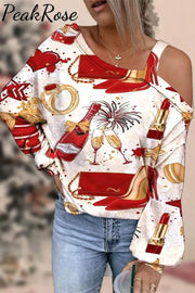 Ladies Holiday Print Off-Shoulder Blouse