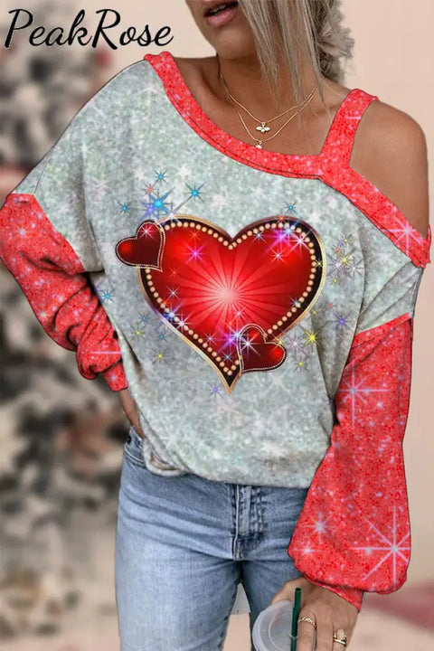 Laser Vintage Heart Off-Shoulder Blouse