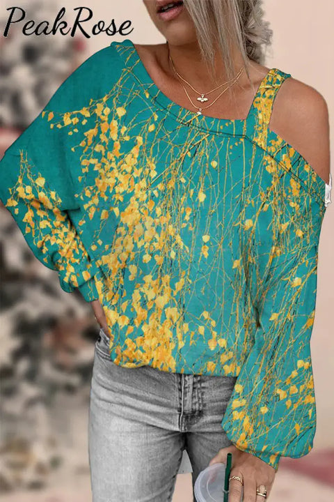 Leaf Paintings Off-Shoulder Blouse