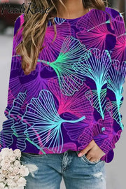 Leaf Pattern Sweatshirt S / Purple