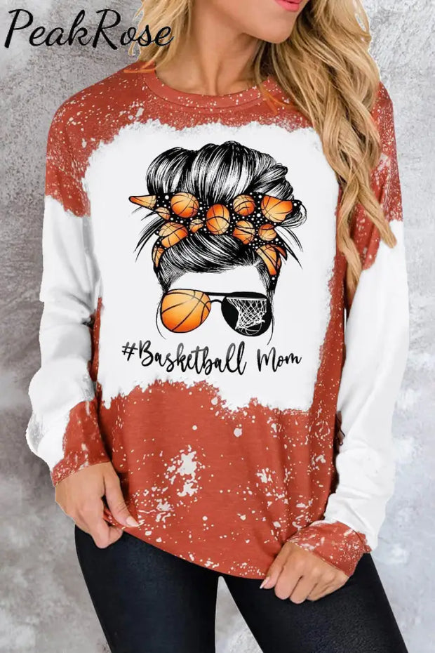 Leopard Basketball Mom Messy Bun Bleached Print Sweatshirt Red / S