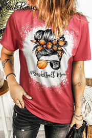 Leopard Basketball Mom Messy Bun Bleached Print T-Shirt T-Shirt