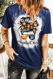 Leopard Basketball Mom Messy Bun Bleached Print T-Shirt T-Shirt