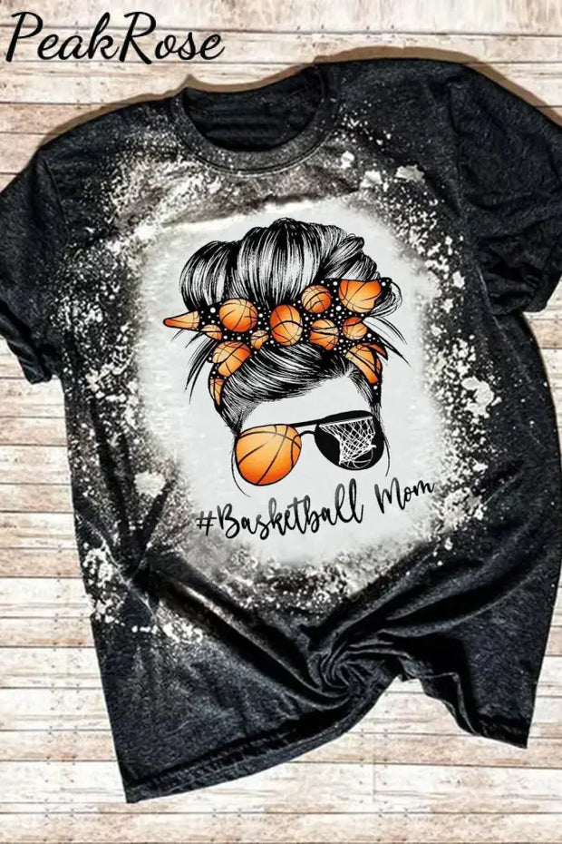 Leopard Basketball Mom Messy Bun Bleached Print T-Shirt Black / S T-Shirt