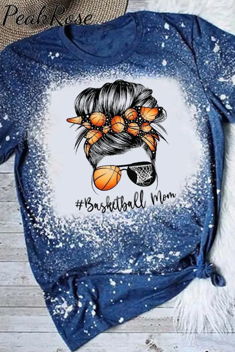 Leopard Basketball Mom Messy Bun Bleached Print T-Shirt Blue / S T-Shirt