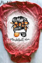 Leopard Basketball Mom Messy Bun Bleached Print T-Shirt Red / S T-Shirt