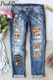 Leopard Basketball Mom Messy Bun Denim Jeans