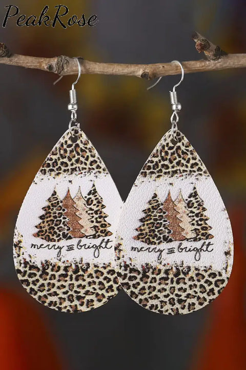 Leopard Christmas Tree Earrings One-Size / Picture Color