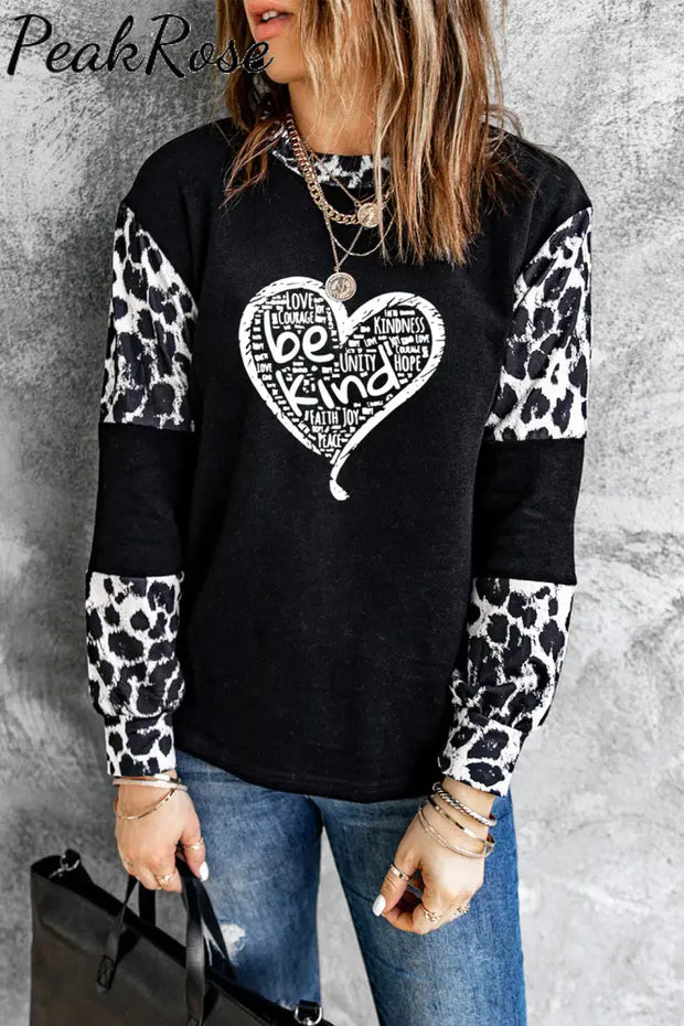 Leopard Color Block Round Neck Sweatshirt