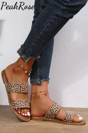 Leopard Double Straps Flat Slippers