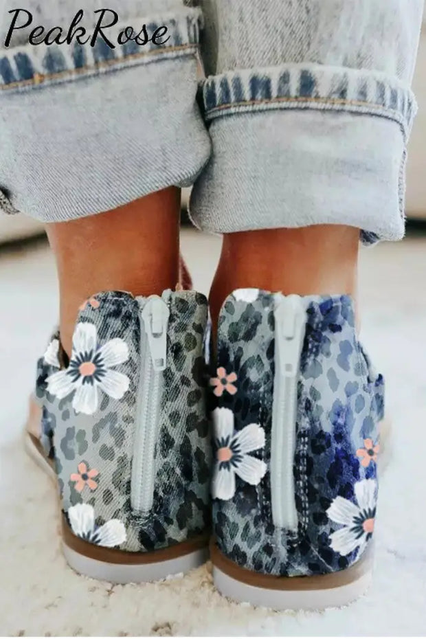 Leopard Floral Lace-Up Gladiator Sandals