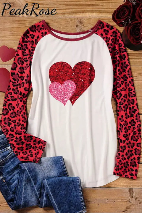 Leopard Glitter Heart Round Neck Tunic