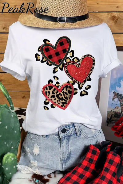 Leopard Heart Glitter T-Shirt S / White T-Shirt