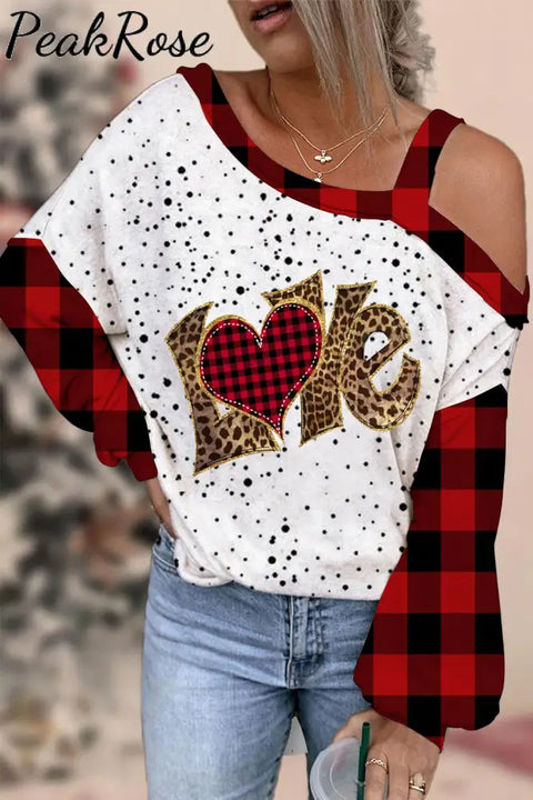 Leopard Heart Print Off-Shoulder Blouse