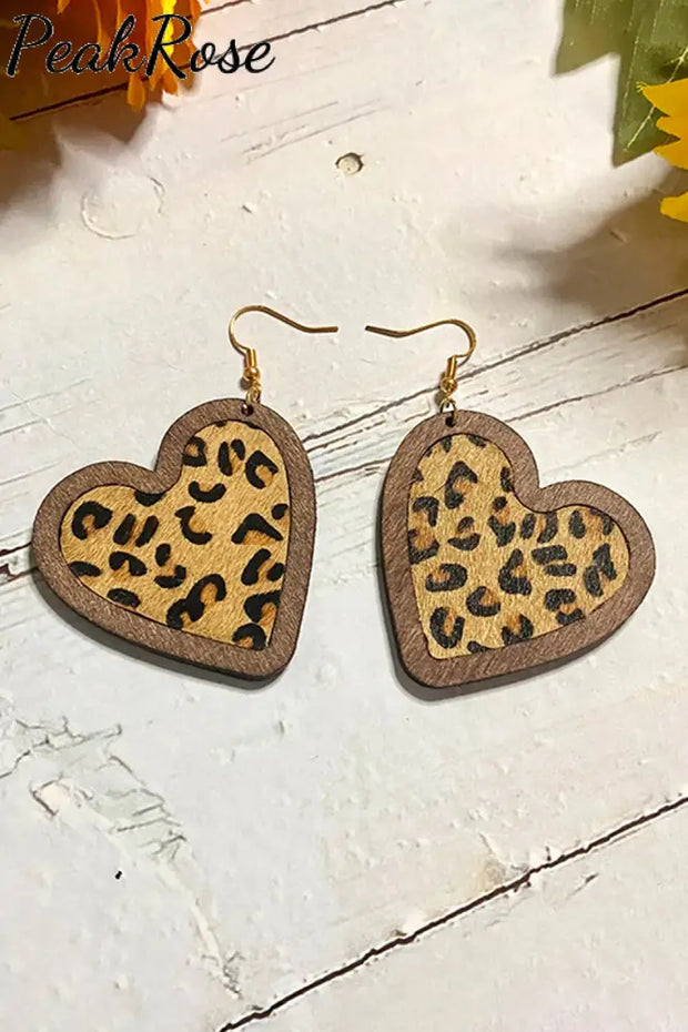 Leopard Heart-Shaped Earrings One-Size