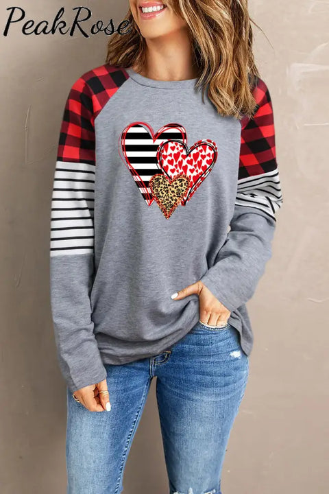 Leopard Heart Striped Sweatshirt