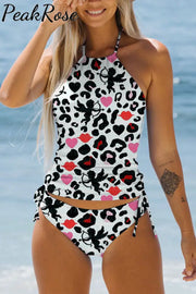 Leopard Love Cupid Print Bikini Swimsuit S / White