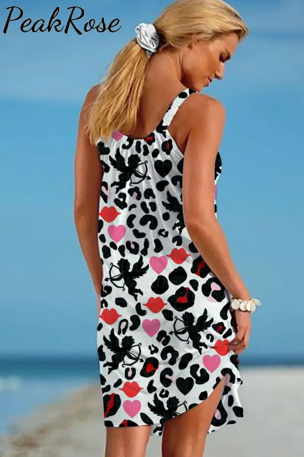 Leopard Love Cupid Print Sleeveless Dress