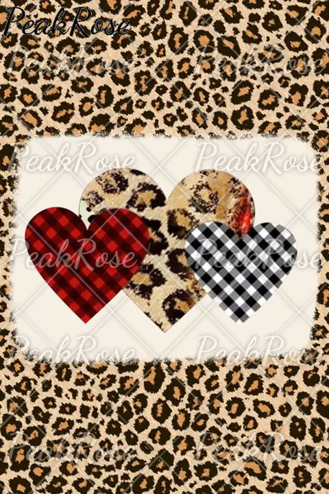 Leopard Plaid Heart Print Bleached T-Shirt