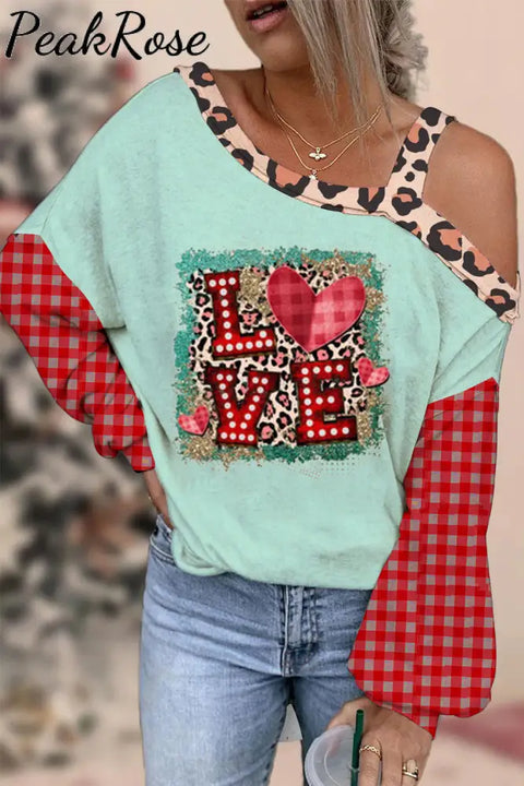 Leopard Plaid Vintage Print Off-Shoulder Blouse