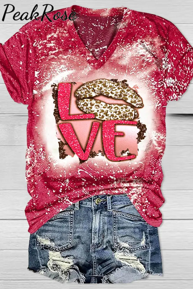 Leopard Print Lips Love Heart T-Shirt T-Shirt