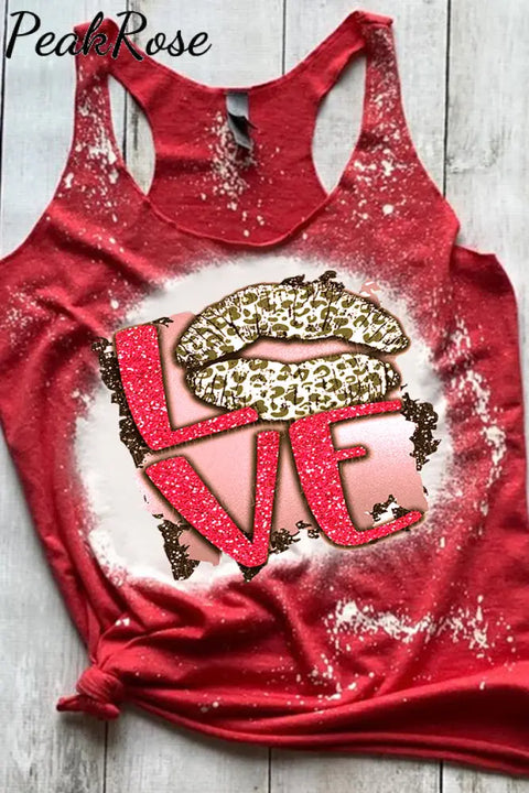 Leopard Print Lips Love Tank Top S / Red