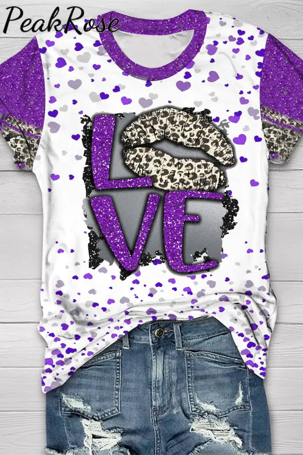 Leopard Print Lips Purple Sequin Love T-Shirt